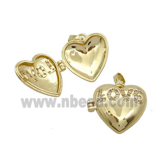 Copper Locket Pendant Pave Zircon Heart LOVE Gold Plated