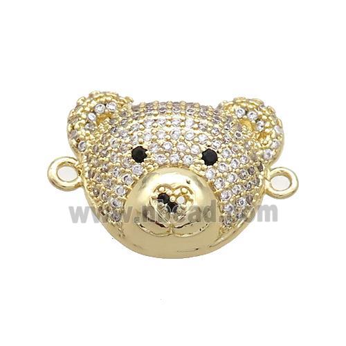 Copper Bear Connector Pave Zircon Gold Plated