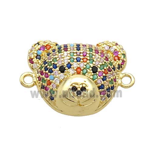 Copper Bear Connector Pave Zircon Multicolor Gold Plated