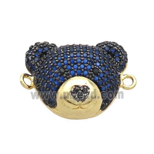 Copper Bear Connector Pave Blue Zircon Gold Plated