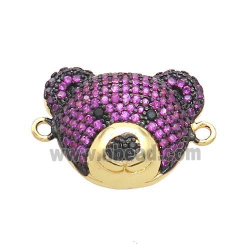 Copper Bear Connector Pave Fuchsia Zircon Gold Plated