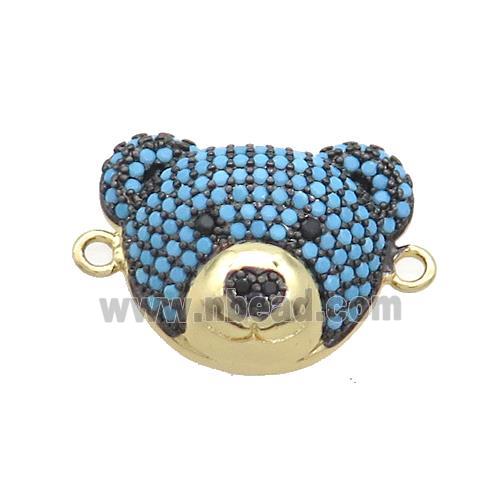 Copper Bear Connector Pave Turqblue Zircon Gold Plated