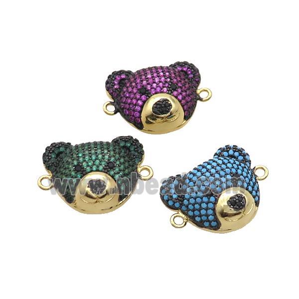 Copper Bear Connector Pave Zircon Gold Plated Mixed