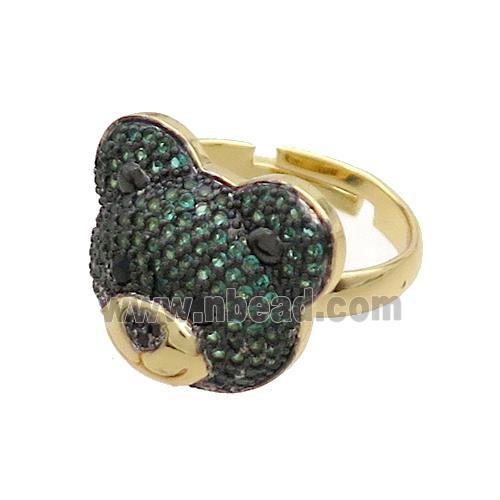 Copper Bear Rings Pave Green Zircon Adjustable Gold Plated