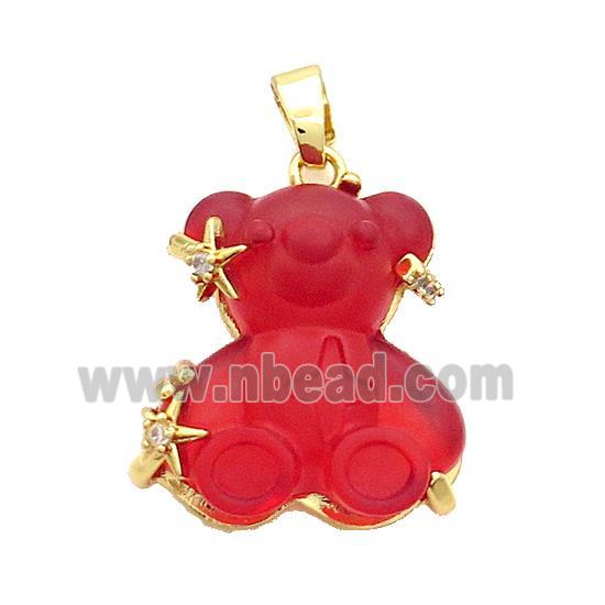 Red Resin Bear Pendant Copper Gold Plated