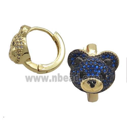 Copper Hoop Earrings Pave Blue Zircon Bear Gold Plated