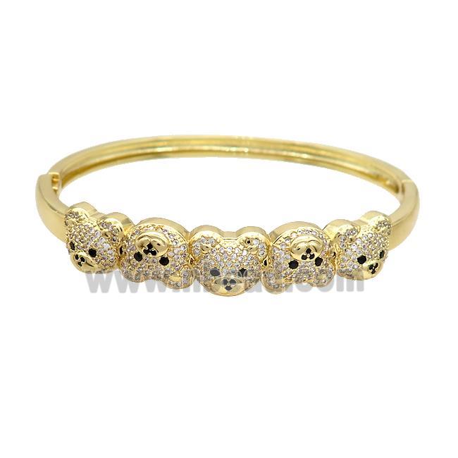 Copper Bear Bangle Pave Zircon Gold Plated