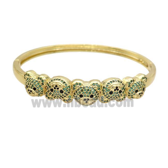 Copper Bear Bangle Pave Green Zircon Gold Plated