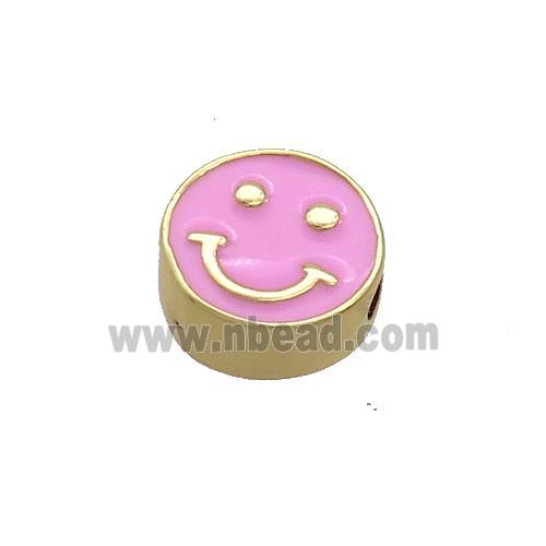 Copper Emoji Beads Pink Enamel Happy Face Gold Plated