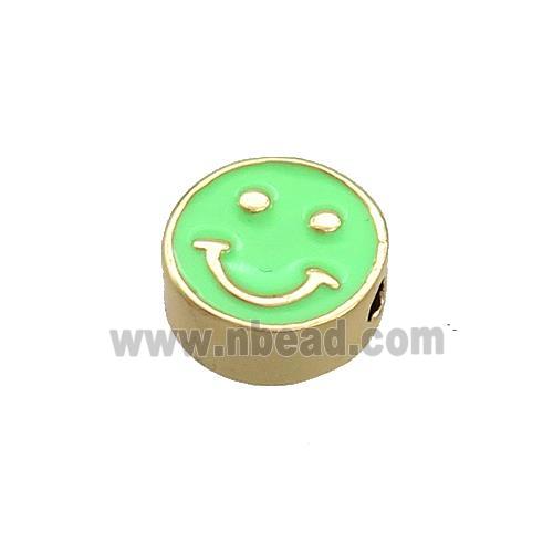 Copper Emoji Beads Green Enamel Happy Face Gold Plated