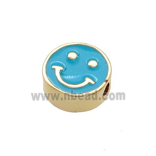 Copper Emoji Beads Teal Enamel Happy Face Gold Plated