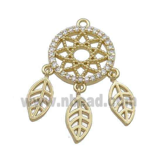 Copper Pendant Pave Zircon With Leaf Dream Catcher Gold Plated