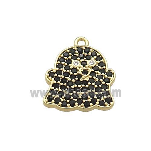 Copper Ghost Charms Pendant Pave Black Zircon Halloween Gold Plated
