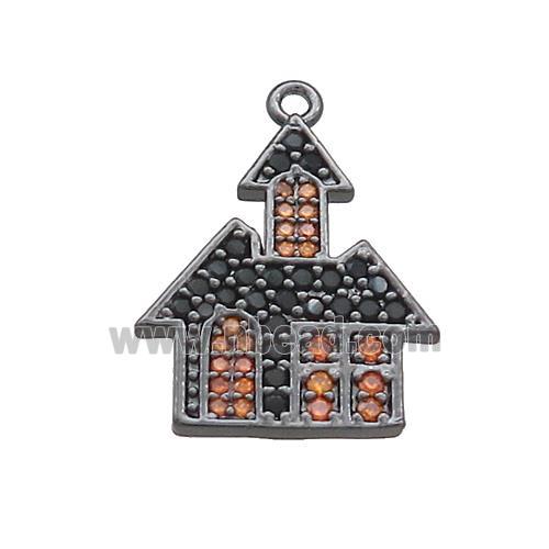 Copper Pendant Pave Black Orange Zircon Haunted House Halloween Charms Black Plated