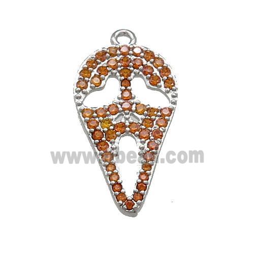 Copper Pendant Pave Orange Zircon Ghost Halloween Charms Platinum Plated