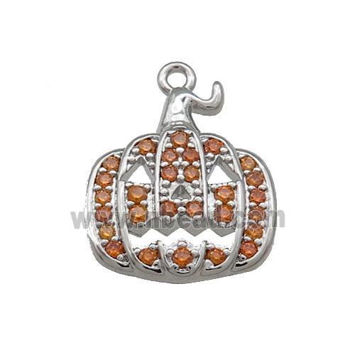 Copper Pumpkin Pendant Pave Orange Zircon Halloween Platinum Plated