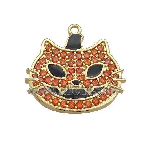 Copper Halloween Cat Charms Pendant Pave Zircon Black Enamel Gold Plated