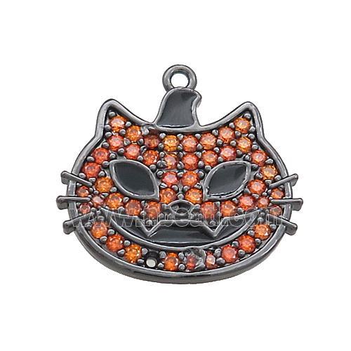 Copper Halloween Cat Charms Pendant Pave Orange Zircon Enamel Black Plated