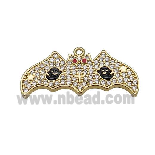Copper Bat Pendant Pave Zircon Halloween Charms Gold Plated