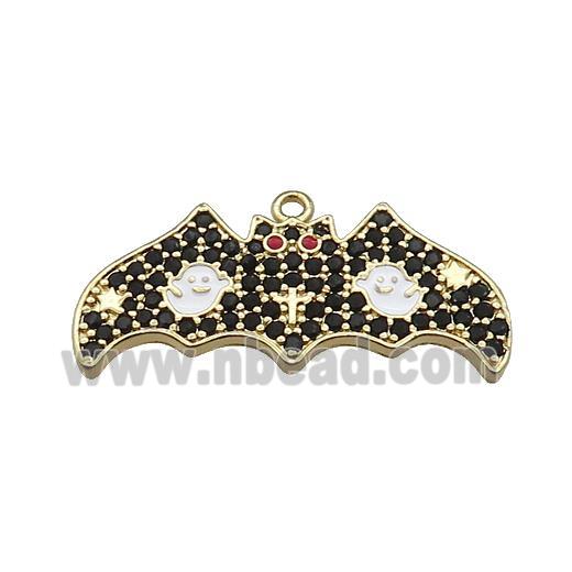 Copper Bat Pendant Pave Zircon Halloween Charms Gold Plated