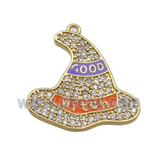Copper Witch Hat Pendant Pave Zircon Enamel Halloween Charms Gold Plated