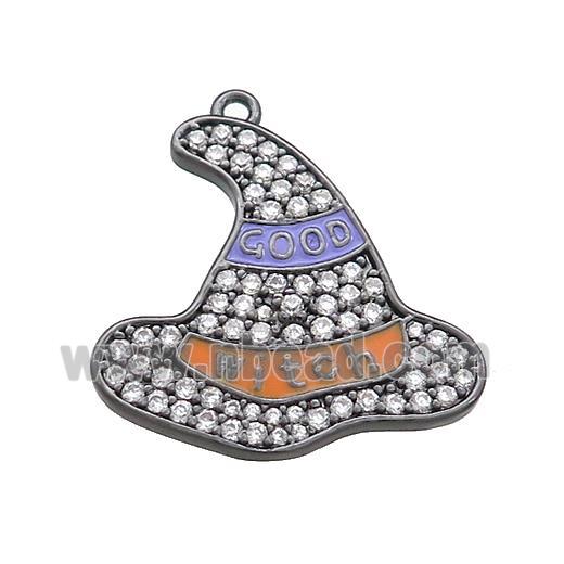 Copper Witch Hat Pendant Pave Zircon Enamel Halloween Charms Black Plated