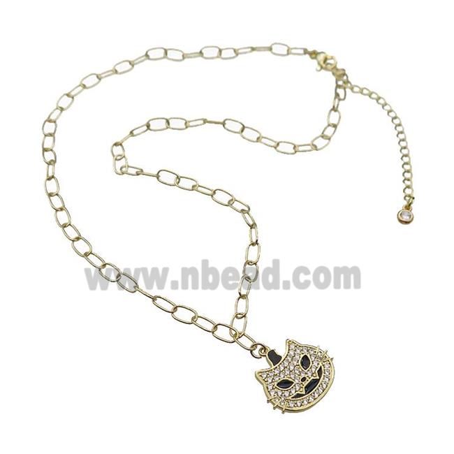 Copper Necklace With Halloween Cat Charms Pave Zircon Gold Plated