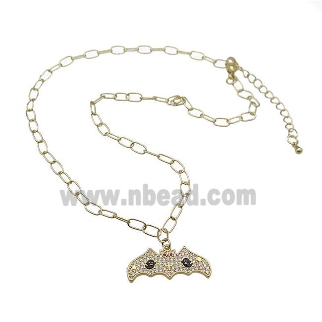 Copper Necklace With Halloween Bat Charms Pave Zircon Gold Plated