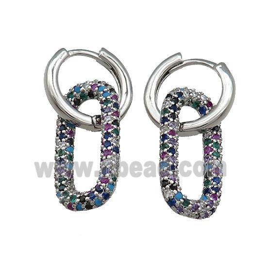 Copper Hoop Earrings Pave Multicolor Zircon Platinum Plated