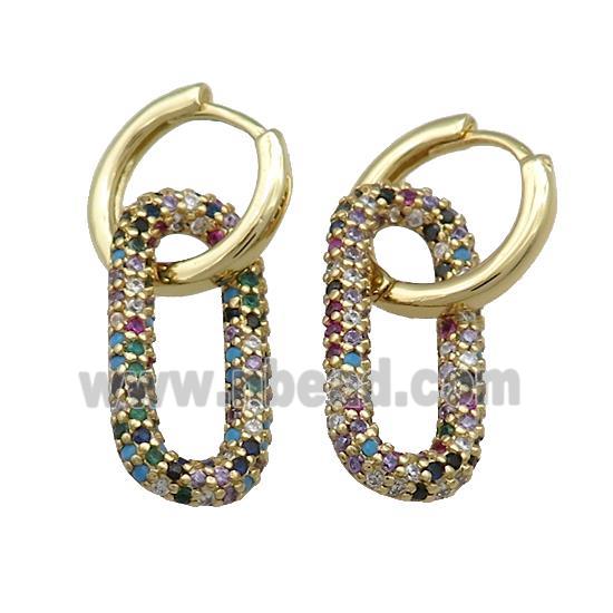 Copper Hoop Earrings Pave Multicolor Zircon Gold Plated