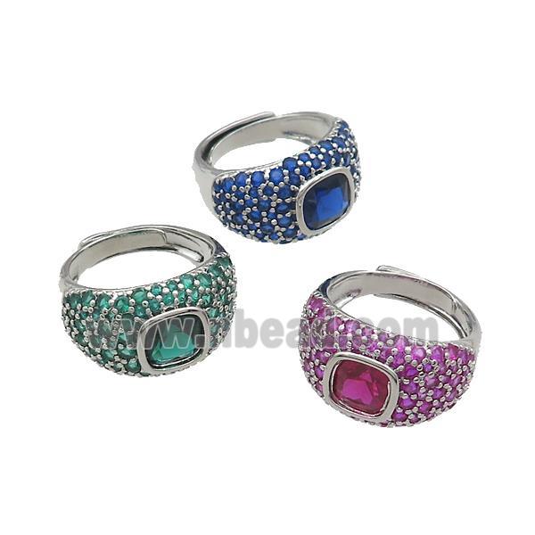 Copper Rings Pave Zircon Adjustable Platinum Plated Mixed