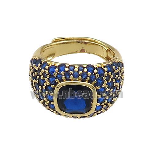 Copper Rings Pave Blue Zircon Adjustable Gold Plated