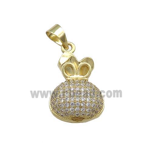 Copper Pendant Pave Zircon Moneybag Gold Plated