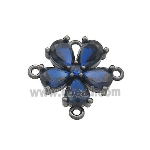 Copper Flower Connector Pave Zircon Blue Black Plated