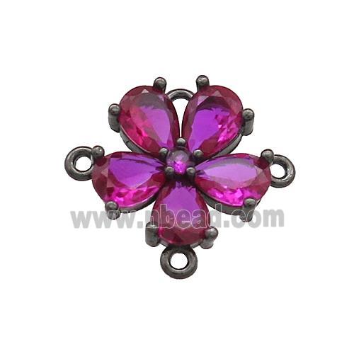 Copper Flower Connector Pave Zircon Fuchsia Black Plated