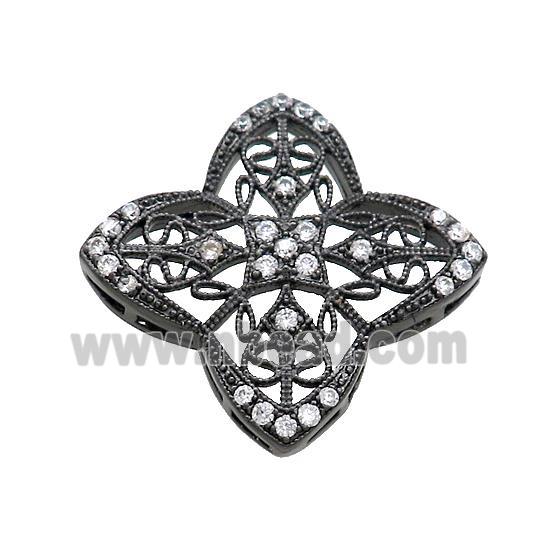 Copper Clover Connector Pave Zircon Black Plated
