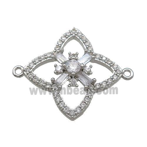 Copper Clover Connector Pave Zircon Platinum Plated