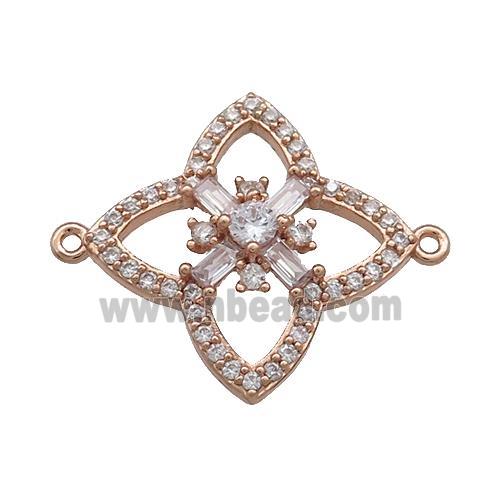 Copper Clover Connector Pave Zircon Rose Gold