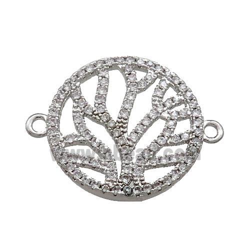 Copper Circle Connector Pave Zircon Tree Platinum Plated