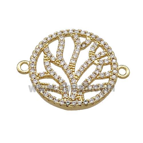 Copper Circle Connector Pave Zircon Tree Gold Plated