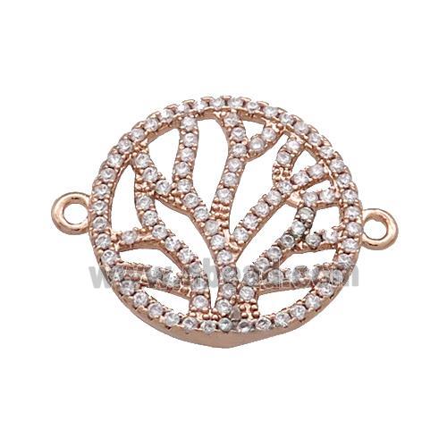 Copper Circle Connector Pave Zircon Tree Rose Gold