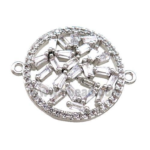Copper Circle Connector Pave Zircon Platinum Plated