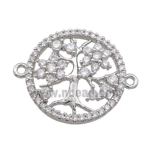 Tree Of Life Connector Pave Zircon Copper Circle Platinum Plated