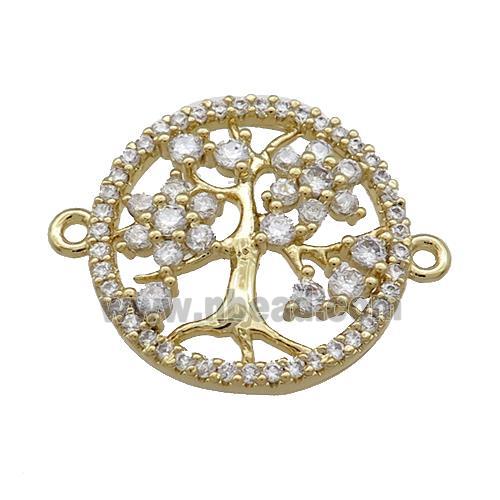 Tree Of Life Connector Pave Zircon Copper Circle Gold Plated