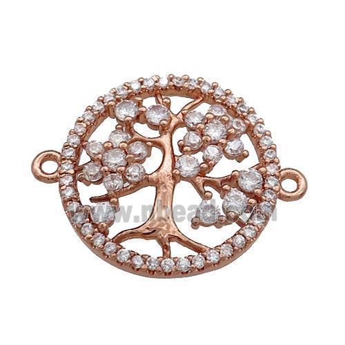 Tree Of Life Connector Pave Zircon Copper Circle Rose Gold