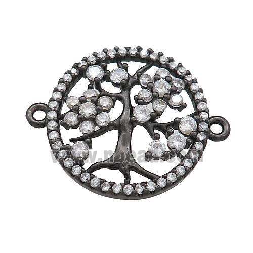 Tree Of Life Connector Pave Zircon Copper Circle Black Plated