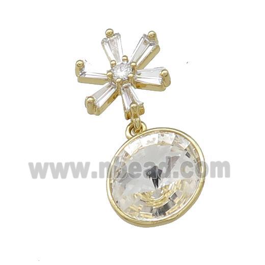 Copper Pendant Pave Crystal Glass Snowflake Gold Plated