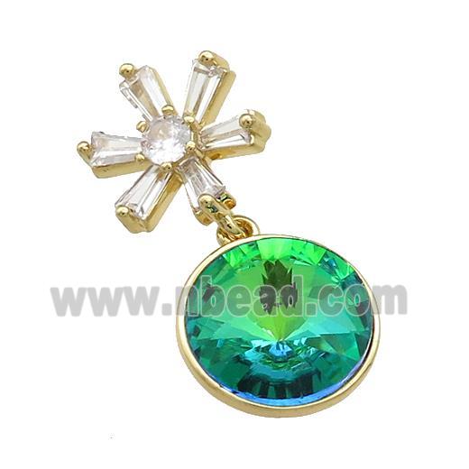 Copper Pendant Pave Green Crystal Glass Snowflake Gold Plated