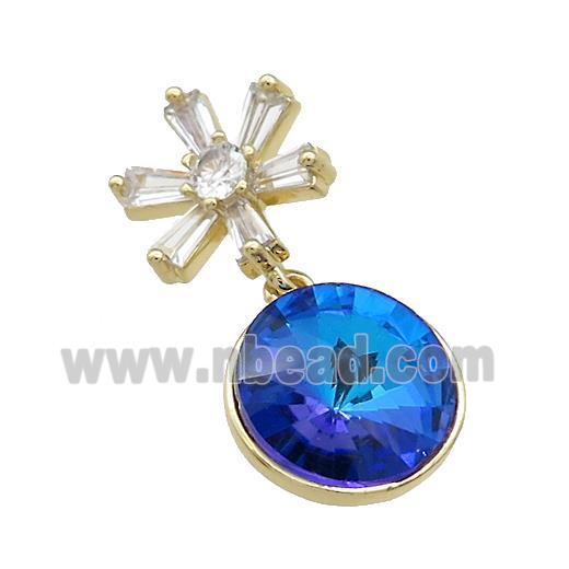 Copper Pendant Pave Blue Crystal Glass Snowflake Gold Plated