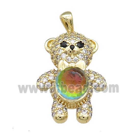 Copper Bear Pendant Pave Zircon Crystal Glass Gold Plated